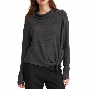 We The Free Pullover Sweater Women's Size XS Charcoal Gray Knot‎ Hem Cowl Neck